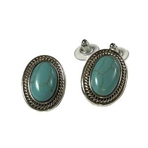 Vintage Chaps Simulated Turquoise Earrings with Silver tone Rope Border